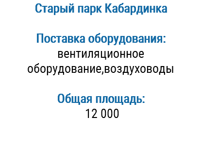 Старый парк Кабардинка Поставка оборудования: вентиляционное оборудование,воздуховоды Общая площадь: 12 000 